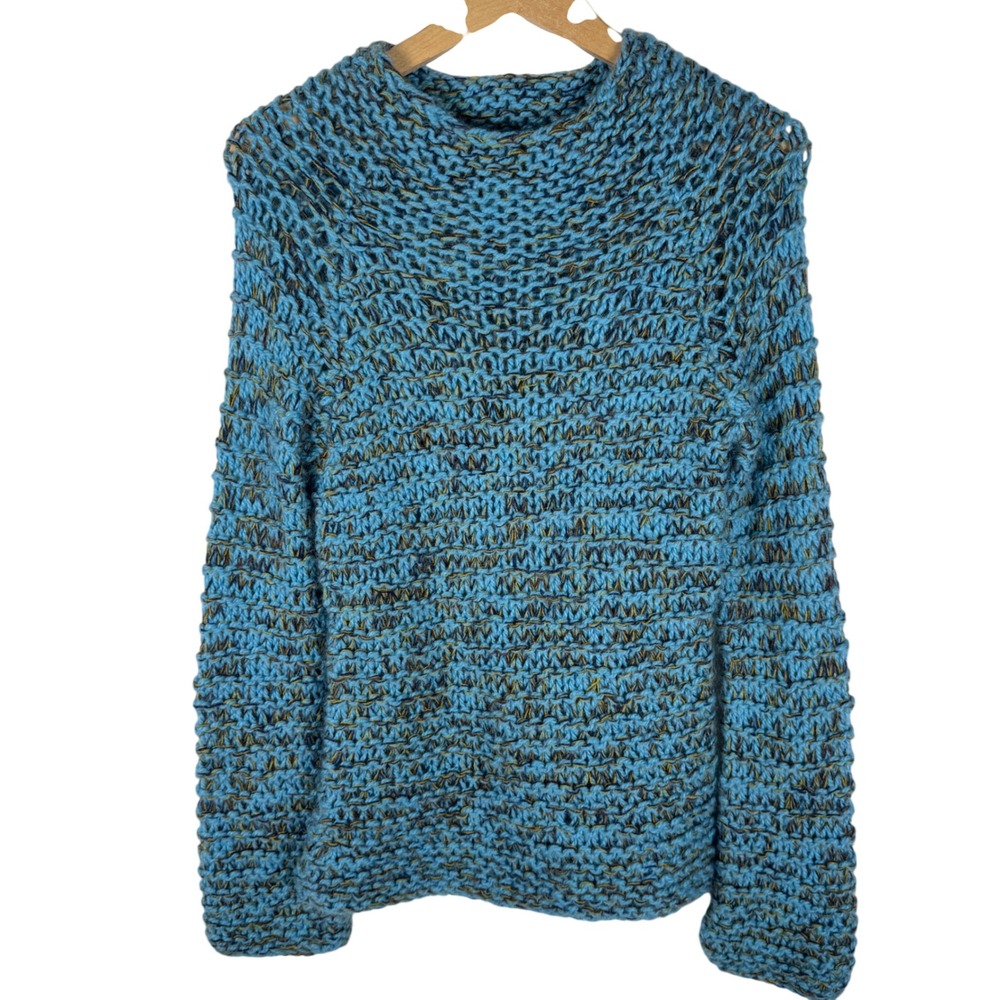 Free People Marl Chunky Wool‎ Blend Knit Sweater Womens S/P Blue Relaxed Fit